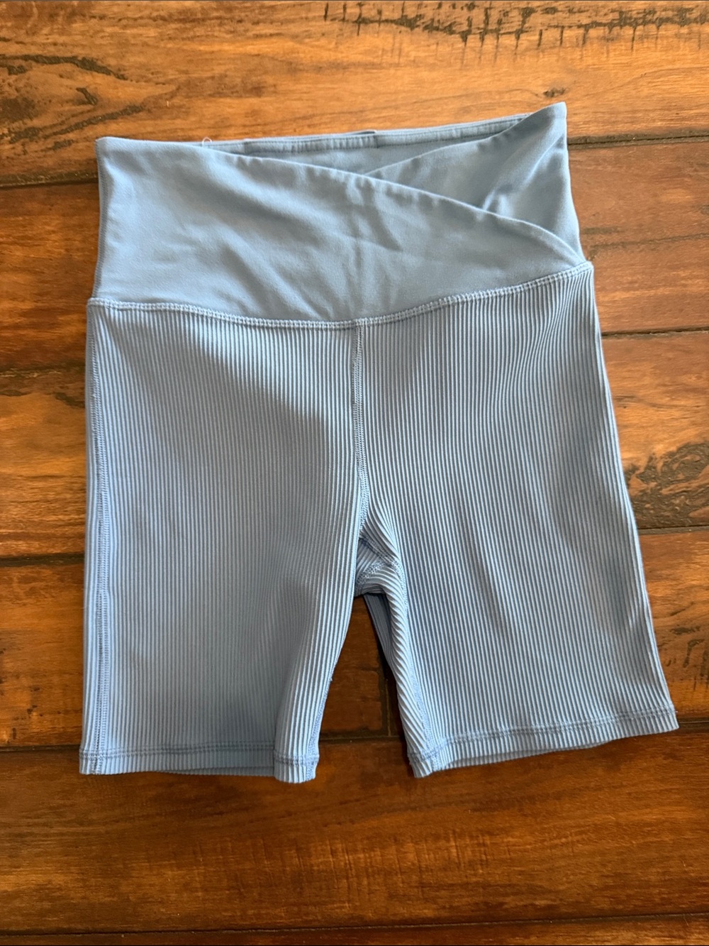 Athleta Elation Like New Ribbed Crossover Waist Bike Shorts - Light Blue